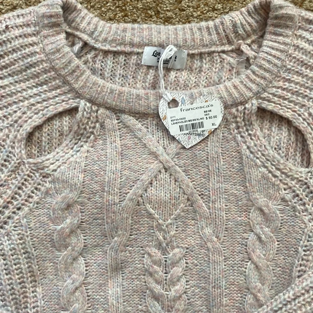 Francesca’s light pink with blues short sweater. XL - Picture 3 of 10